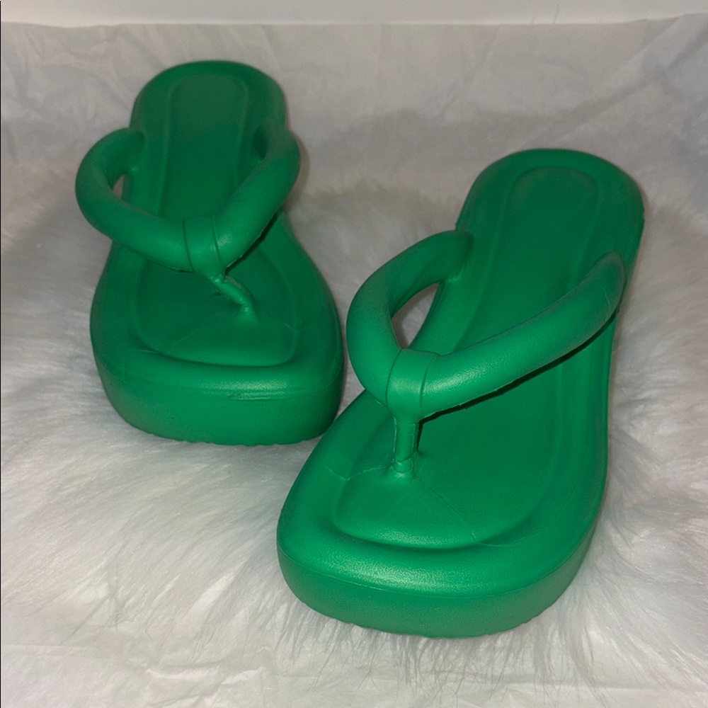 Vibrant Green Platform Flip Flops